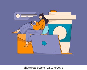 Flat vector illustration of business people operating work scene
