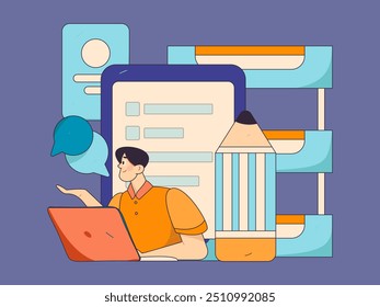 Ilustración vectorial plana de gente de negocios que opera la escena de trabajo

