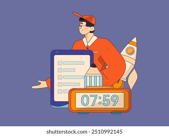Ilustração de vetor plano de pessoas de negócios que operam a cena de trabalho
