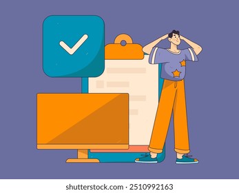 Flat vector illustration of business people operating work scene
