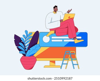 Flat vector illustration of business people operating work scene
