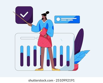 Flat vector illustration of business people operating work scene
