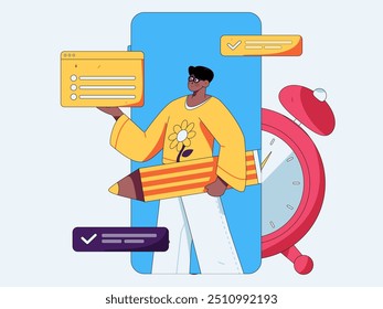 Ilustración vectorial plana de gente de negocios que opera la escena de trabajo
