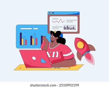 Flat vector illustration of business people operating work scene
