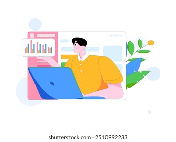 Ilustración vectorial plana de gente de negocios que opera la escena de trabajo
