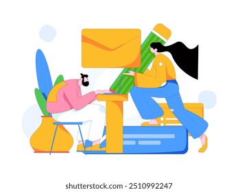 Ilustración vectorial plana de gente de negocios que opera la escena de trabajo

