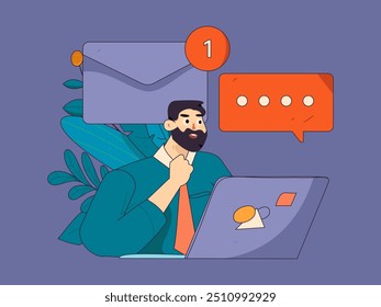 Flat vector illustration of business people operating work scene
