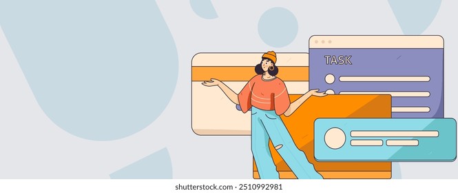 Flat vector illustration of business people operating work scene
