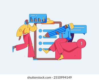 Ilustración vectorial plana de gente de negocios que opera la escena de trabajo
