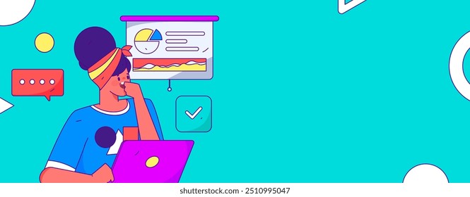 Flat vector illustration of business people operating work scene
