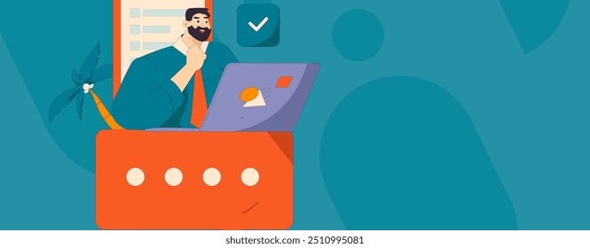 Flat vector illustration of business people operating work scene
