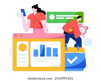 Flat vector illustration of business people operating work scene
