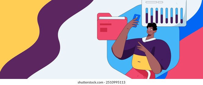 Flat vector illustration of business people operating work scene
