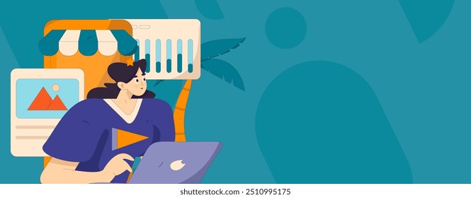 Flat vector illustration of business people operating work scene
