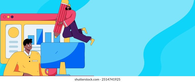 Flat vector illustration of business people operating work scene
