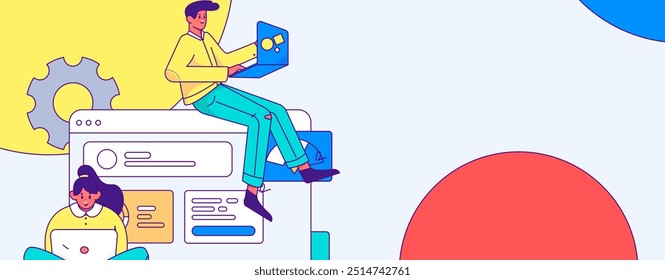 Flat vector illustration of business people operating work scene
