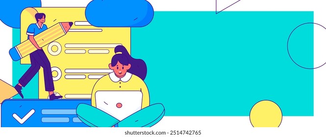 Flat vector illustration of business people operating work scene
