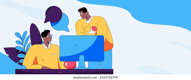 Flat vector illustration of business people operating work scene
