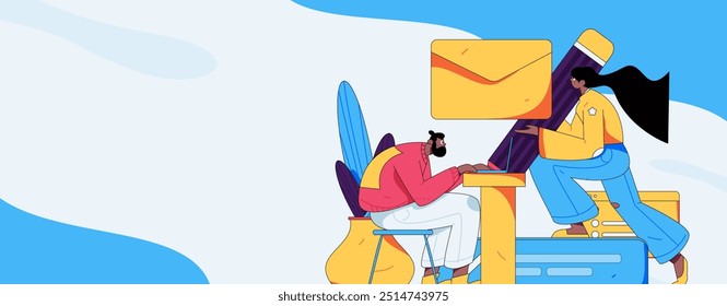 Flat vector illustration of business people operating work scene
