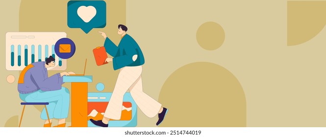 Ilustração de vetor plano de pessoas de negócios que operam a cena de trabalho
