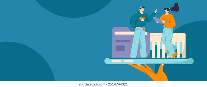 Flat vector illustration of business people operating work scene
