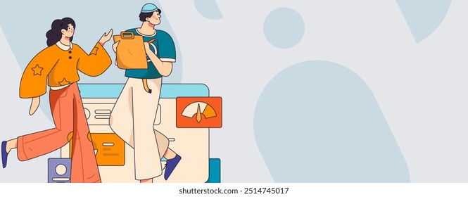 Flat vector illustration of business people operating work scene

