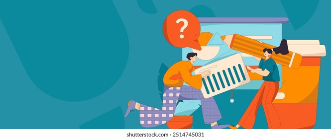 Flat vector illustration of business people operating work scene
