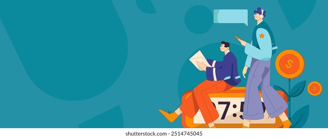 Flat vector illustration of business people operating work scene
