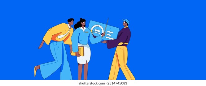 Ilustración vectorial plana de gente de negocios que opera la escena de trabajo
