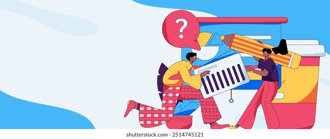 Flat vector illustration of business people operating work scene
