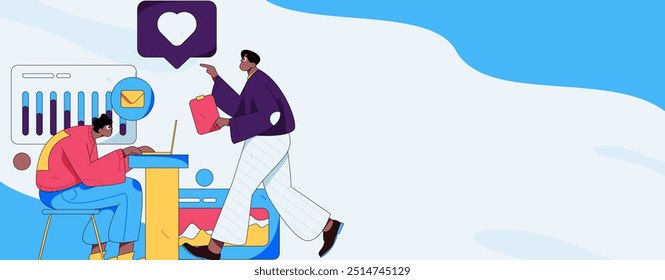 Ilustração de vetor plano de pessoas de negócios que operam a cena de trabalho
