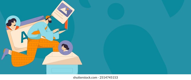 Ilustração de vetor plano de pessoas de negócios que operam a cena de trabalho
