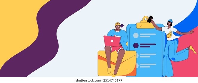 Flat vector illustration of business people operating work scene
