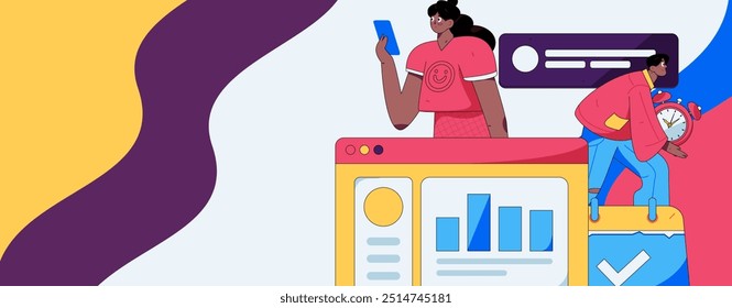 Flat vector illustration of business people operating work scene
