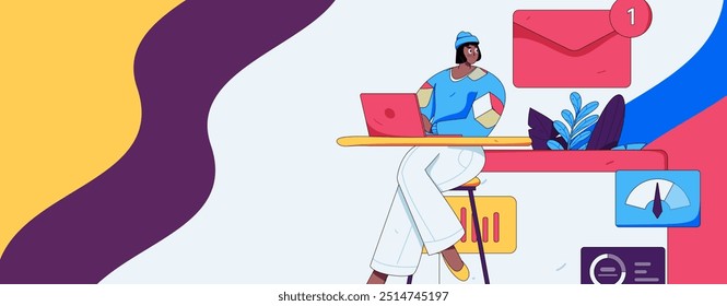 Flat vector illustration of business people operating work scene
