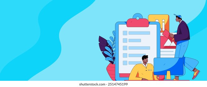 Flat vector illustration of business people operating work scene
