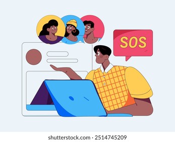 Ilustração de vetor plano de pessoas de negócios que operam a cena de trabalho
