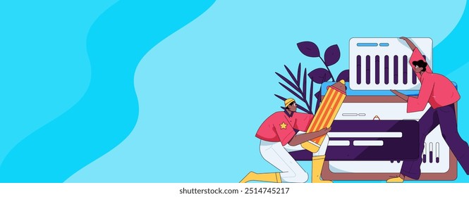 Flat vector illustration of business people operating work scene
