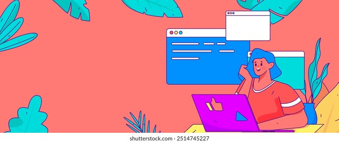 Flat vector illustration of business people operating work scene
