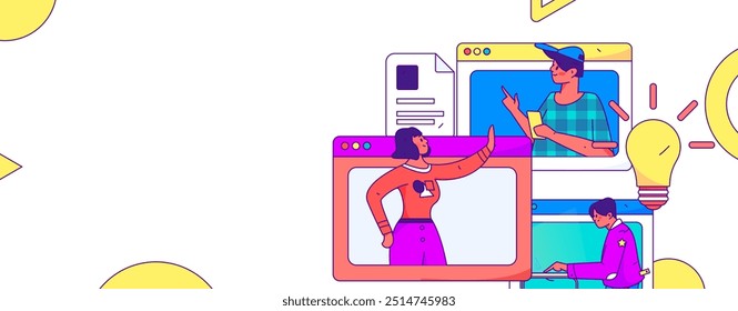 Flat vector illustration of business people operating work scene
