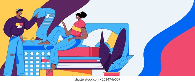 Flat vector illustration of business people operating work scene
