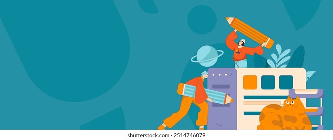 Flat vector illustration of business people operating work scene
