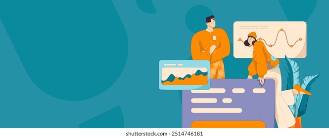 Flat vector illustration of business people operating work scene
