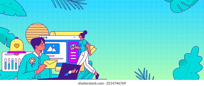 Flat vector illustration of business people operating work scene
