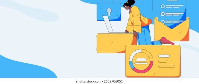 Flat vector illustration of business people operating work scene
