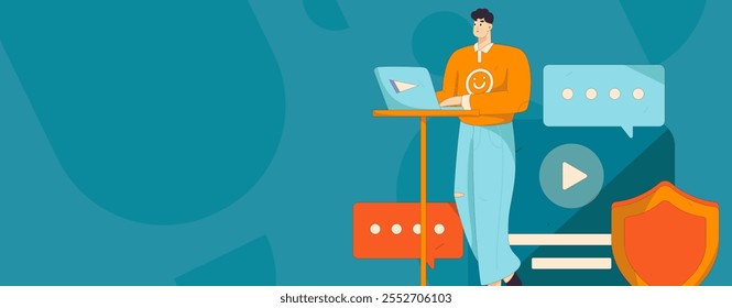 Flat vector illustration of business people operating work scene
