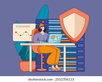 Flat vector illustration of business people operating work scene
