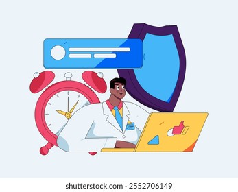 Ilustração de vetor plano de pessoas de negócios que operam a cena de trabalho

