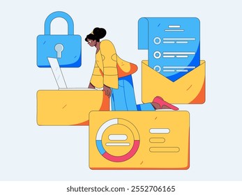 Flat vector illustration of business people operating work scene
