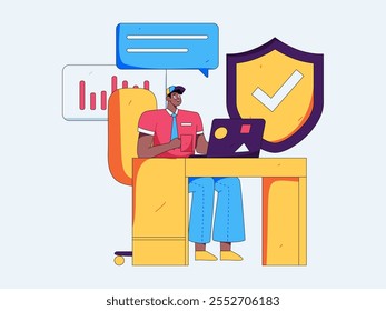 Flat vector illustration of business people operating work scene
